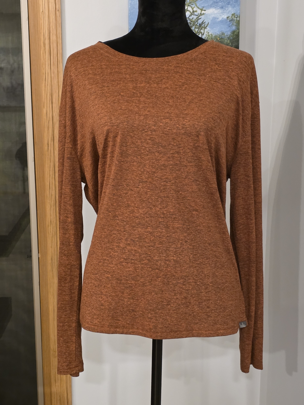 prAna Long-Sleeve, Marled Rust- Brown Crewneck Shirt, Women's Size Large